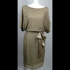 Jessica Howard Cold Shoulder Gold Lace Dress sz 6
